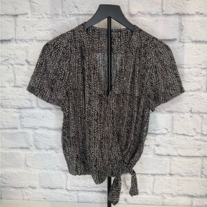 Matty M Black and White Blouse with Tie Detail